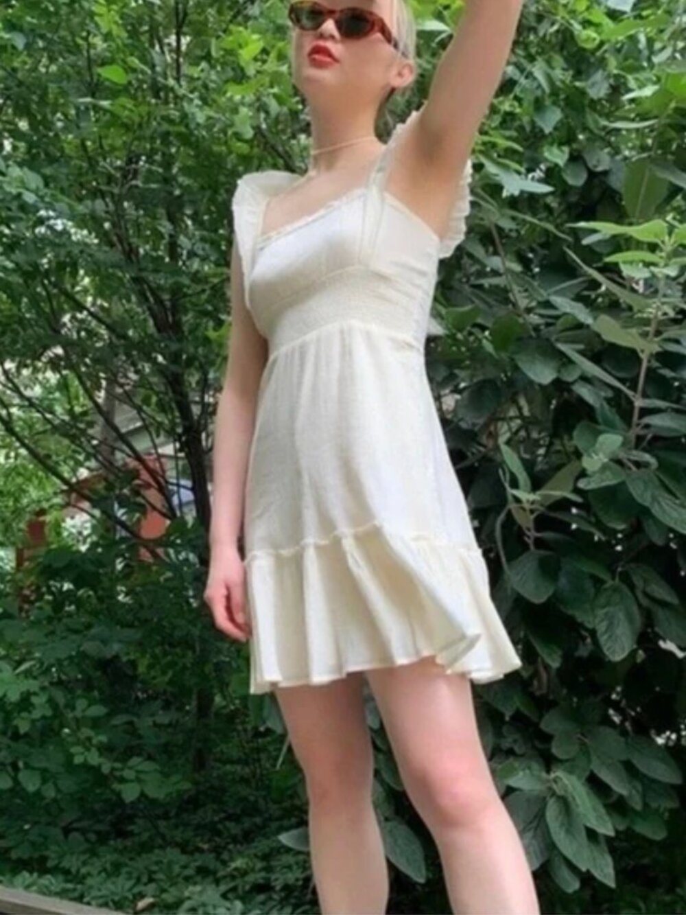 ☁️ Urban Outfitters Festival Square Neck Ruffle Mini Dress Ivory White XS - Picture 2 of 13